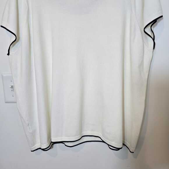 Lands' End 3X Ivory Short Sleeve Knit Top Soft Contrast Trim Preppy Classic - Picture 4 of 7